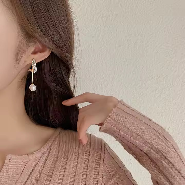 Korean Tassel Crystal Earrings – Elegant Water Drop Pearl Design