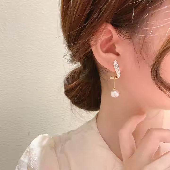 Korean Tassel Crystal Earrings – Elegant Water Drop Pearl Design