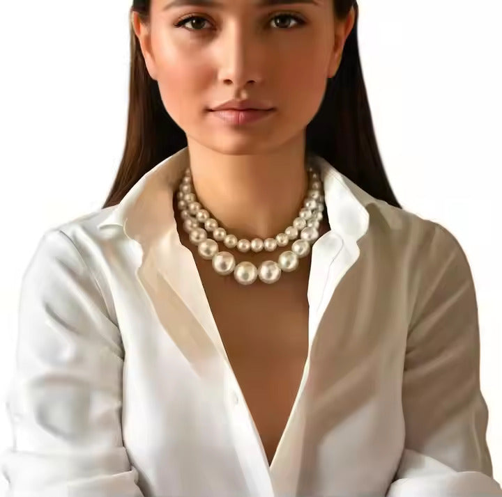 2-Piece Large Pearl Beaded Choker Set – Trendy Wedding Jewelry
