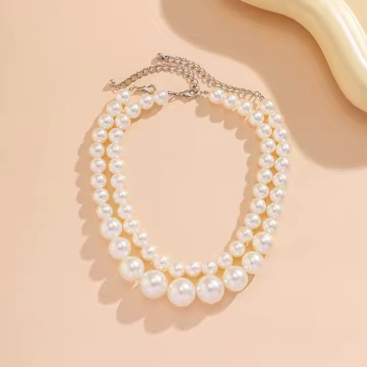 2-Piece Large Pearl Beaded Choker Set – Trendy Wedding Jewelry