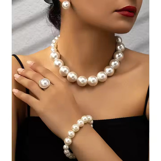 Vintage 5-Piece White Pearl Jewelry Set – French-Inspired Gift for Women