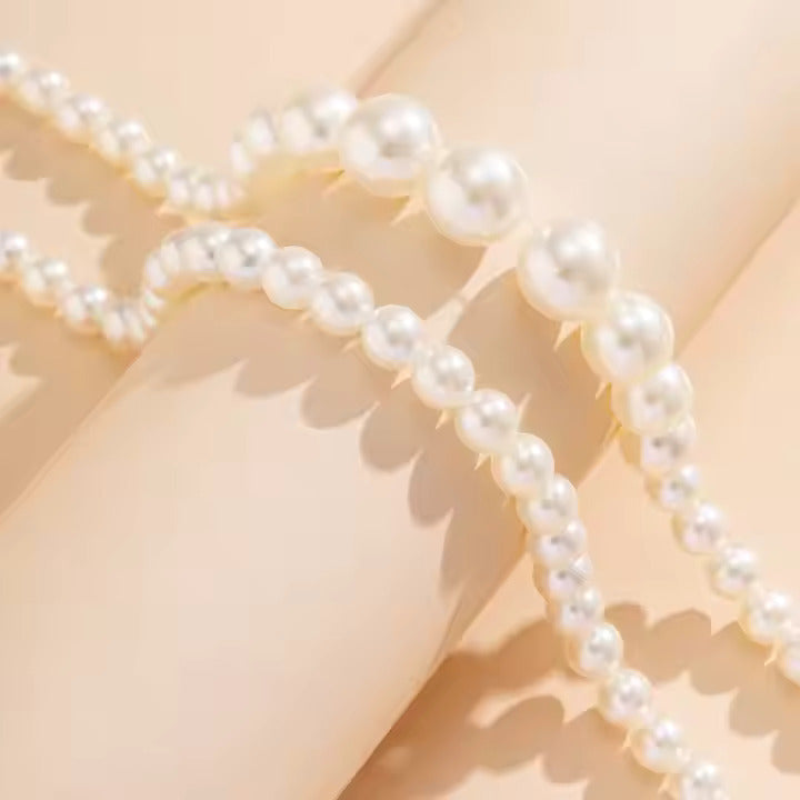 2-Piece Large Pearl Beaded Choker Set – Trendy Wedding Jewelry