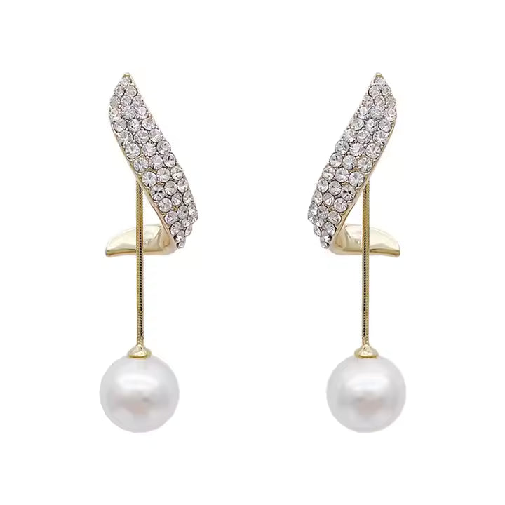 Korean Tassel Crystal Earrings – Elegant Water Drop Pearl Design