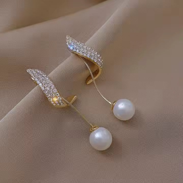 Korean Tassel Crystal Earrings – Elegant Water Drop Pearl Design