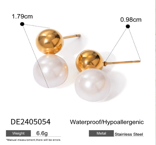 Vintage Gold Plated Pearl Stud Earrings – Tarnish-Free & Hypoallergenic