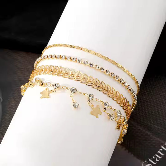 4Pcs Butterfly Zircon Tennis Anklet Set – Layered Sparkling Jewelry