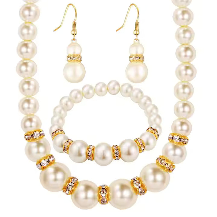 3-Piece Imitation Fireball Pearl Jewelry Set – Necklace, Bracelet & Studs