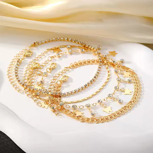 4Pcs Butterfly Zircon Tennis Anklet Set – Layered Sparkling Jewelry