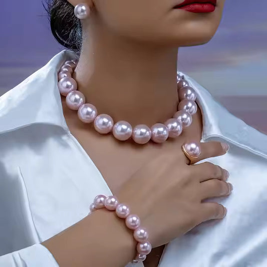Vintage 5-Piece Pink Pearl Jewelry Set – French-Inspired Gift for Women