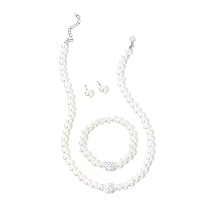 3-Piece Imitation Pearl Jewelry Set – Necklace, Earrings & Bracele