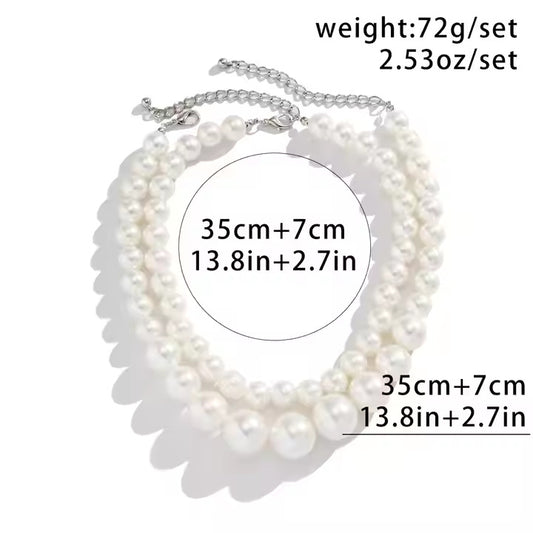 2-Piece Large Pearl Beaded Choker Set – Trendy Wedding Jewelry