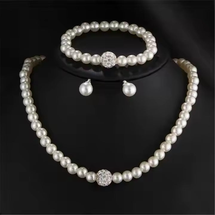 3-Piece Imitation Pearl Jewelry Set – Necklace, Earrings & Bracele