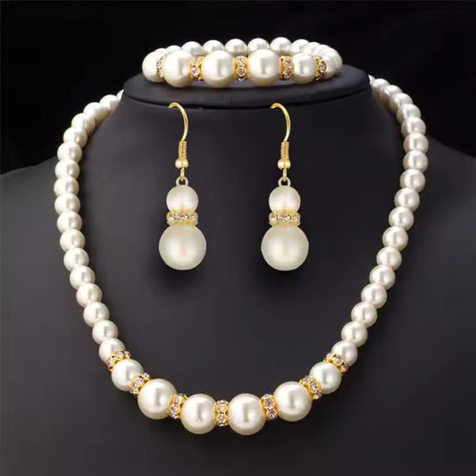 3-Piece Imitation Fireball Pearl Jewelry Set – Necklace, Bracelet & Studs